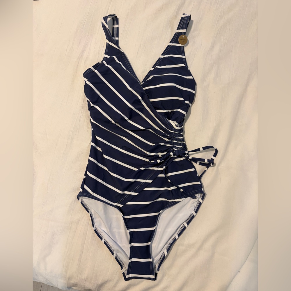 Classic Navy & White Stripe One-Piece Swimsuit NEW